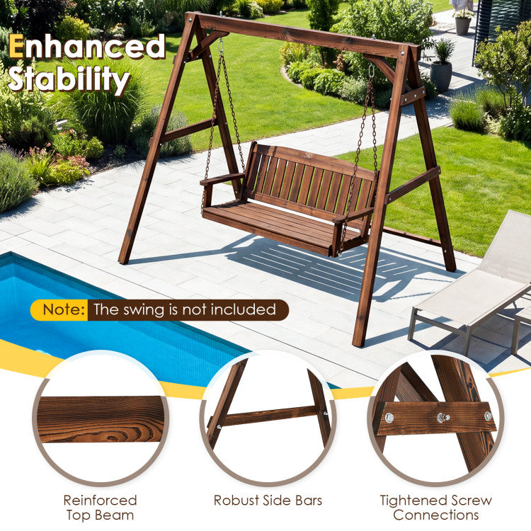 Heavy-Duty Carbonized Fir Wood Swing Frame with Reinforced Bars and 2 Hanging Rings