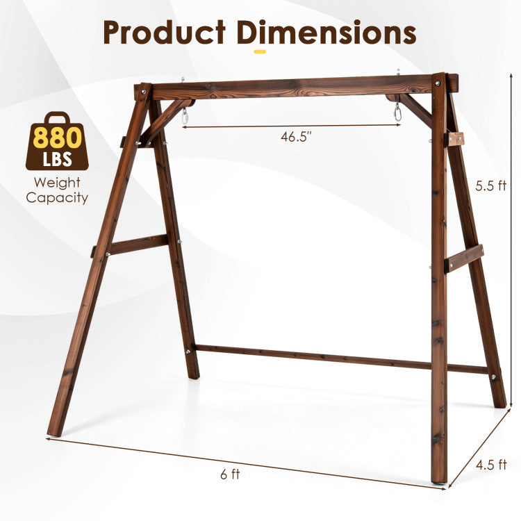 Heavy-Duty Carbonized Fir Wood Swing Frame with Reinforced Bars and 2 Hanging Rings