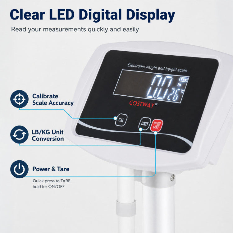 Digital Height and Weight Scale with Height Rod 400 lbs & LED Display