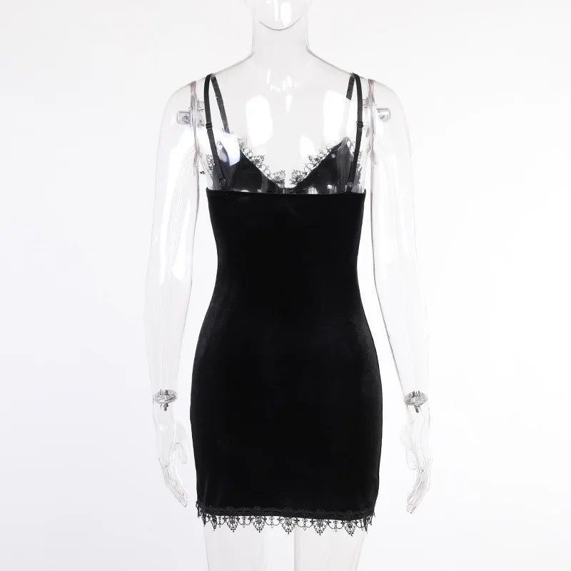 Luna Gothic Lace Velvet Mini Dress – Vintage Slit Party Slip