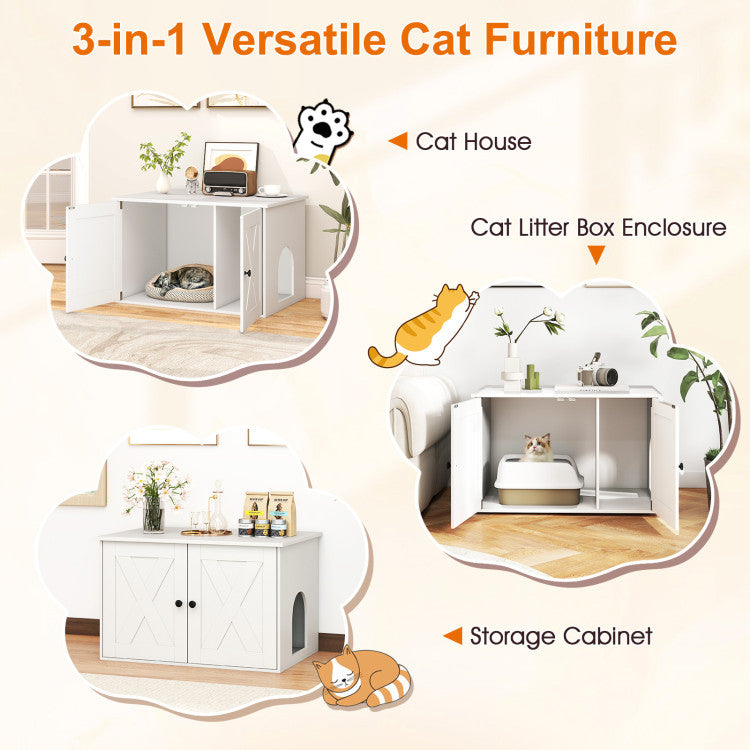 Hidden Cat Litter Box Enclosure Furniture with Divider