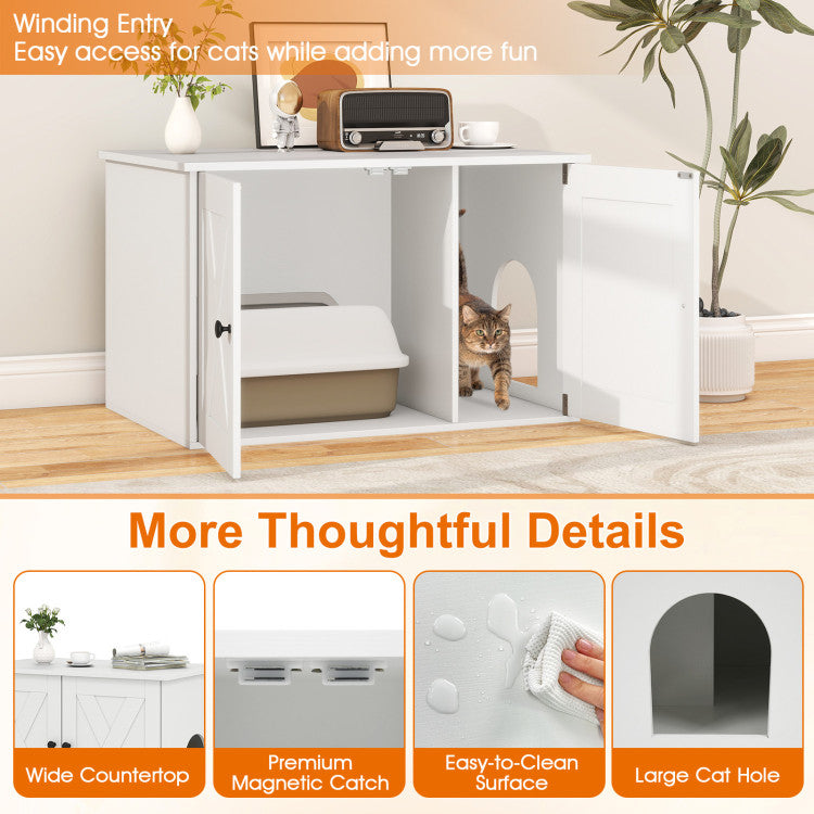 Hidden Cat Litter Box Enclosure Furniture with Divider