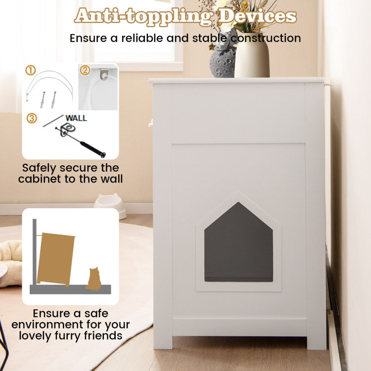 Hidden Cat Washroom Side Cabinet Wooden Pet House with 2 Drawers