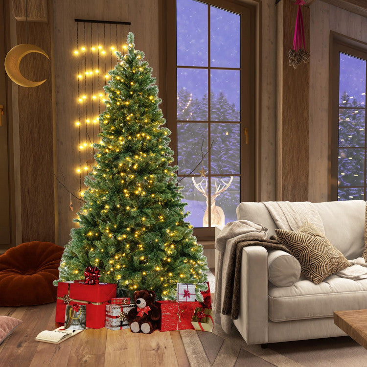 6/7/8 Feet Hinged Christmas Tree with PVC Branch Tips Warm White LED Lights