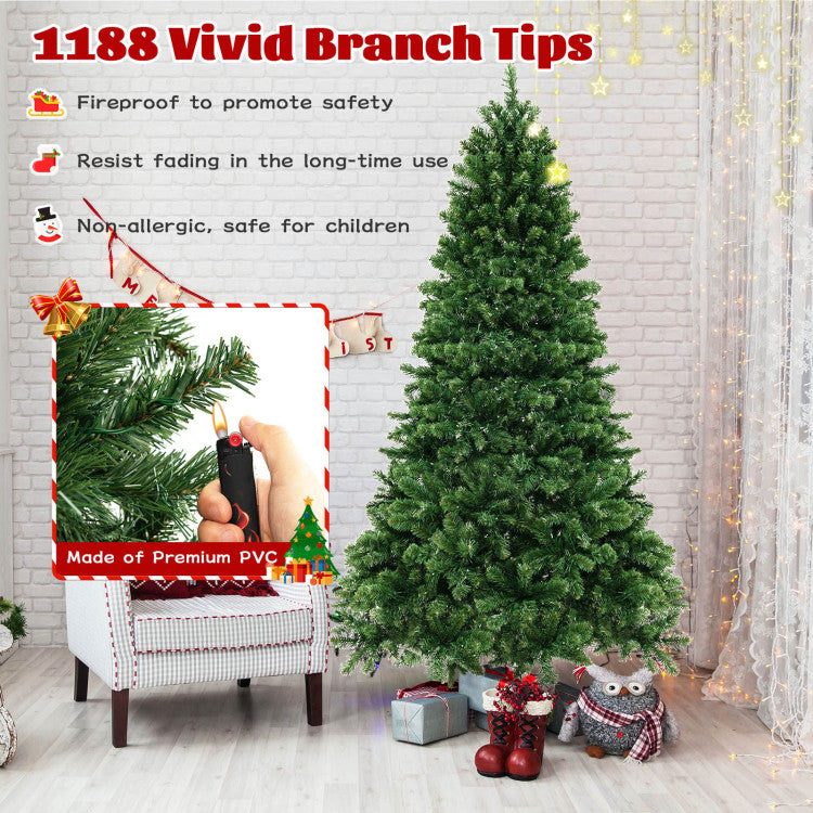 6/7/8 Feet Hinged Christmas Tree with PVC Branch Tips Warm White LED Lights
