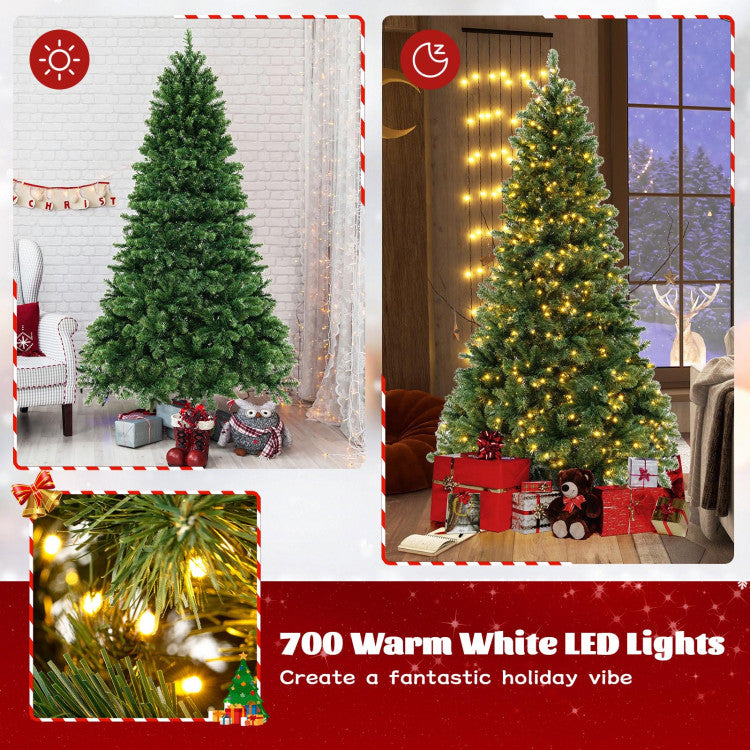 6/7/8 Feet Hinged Christmas Tree with PVC Branch Tips Warm White LED Lights