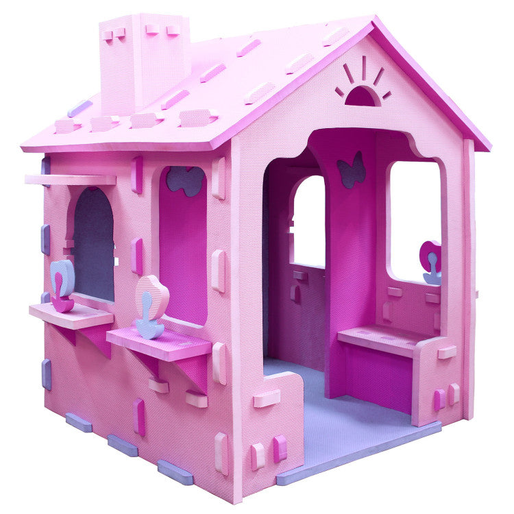 Indoor Cottage Playset with Roof and Chimney for Creative Play