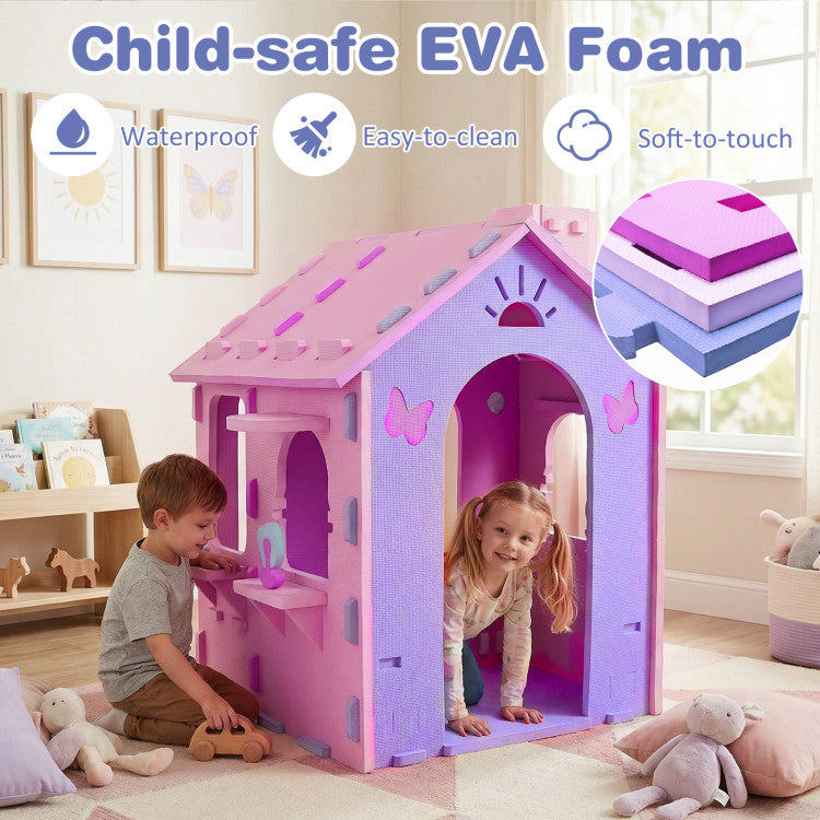 Indoor Cottage Playset with Roof and Chimney for Creative Play