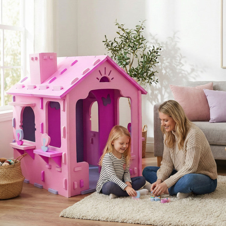 Indoor Cottage Playset with Roof and Chimney for Creative Play