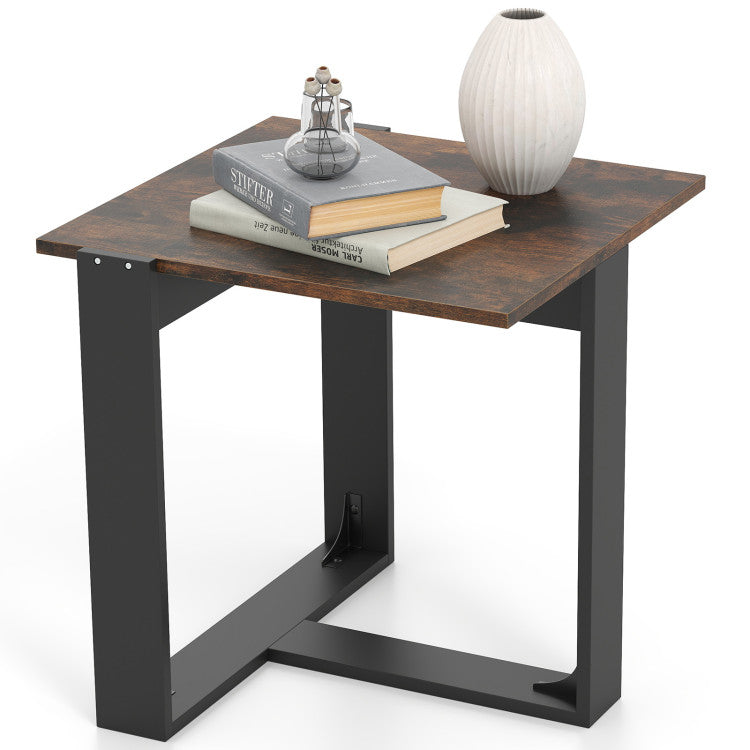 Industrial Sofa End Table with Metal Frame
