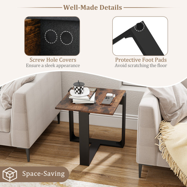 Industrial Sofa End Table with Metal Frame
