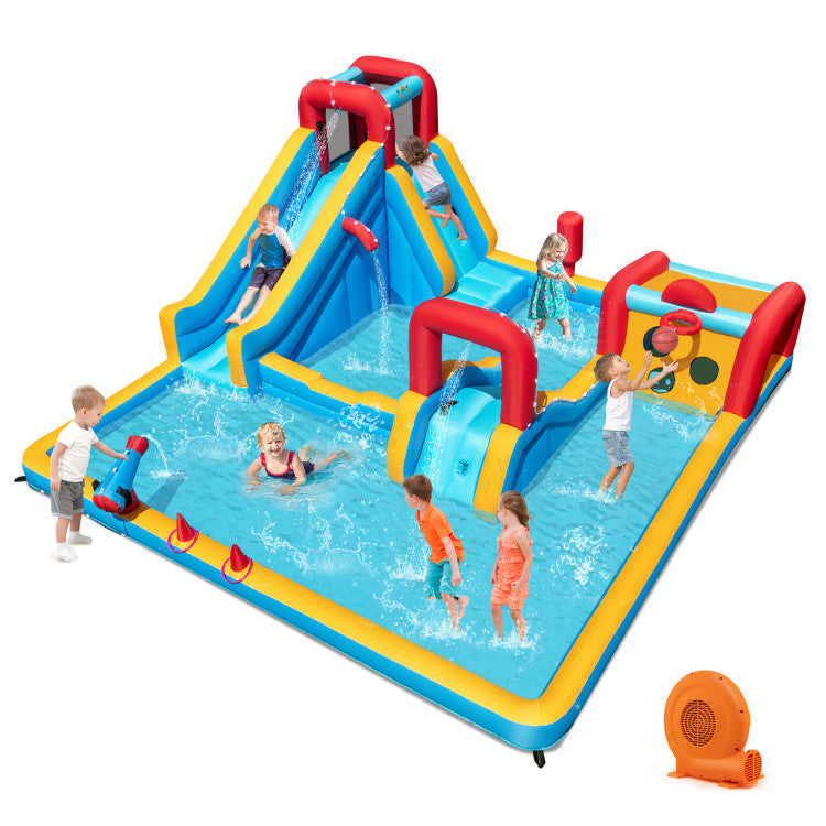Inflatable Double Water Slide Park 9-in-1 Giant Bounce House 750W Blower Included