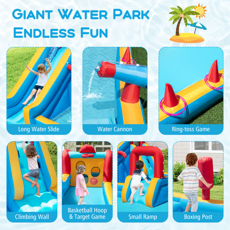 Inflatable Double Water Slide Park 9-in-1 Giant Bounce House 750W Blower Included