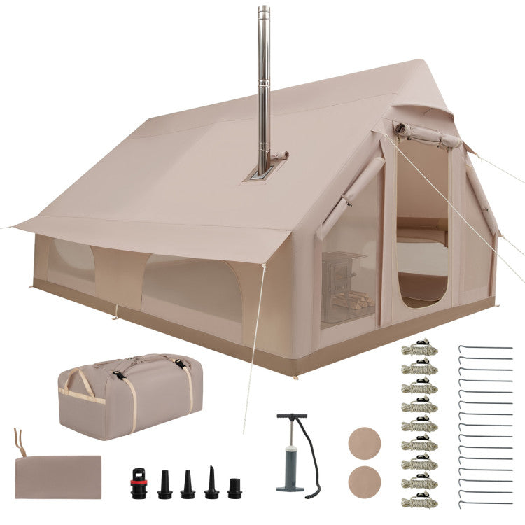 Inflatable Easy Setup 4 Season Waterproof Oxford Camping Tent for Camping with Stove Jack for 6-10 Person