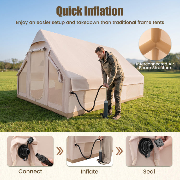 Inflatable Easy Setup 4 Season Waterproof Oxford Camping Tent for Camping with Stove Jack for 6-10 Person