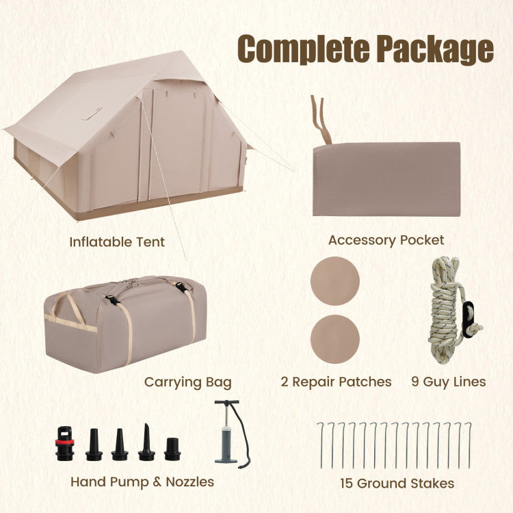 Inflatable Easy Setup 4 Season Waterproof Oxford Camping Tent for Camping with Stove Jack for 6-10 Person
