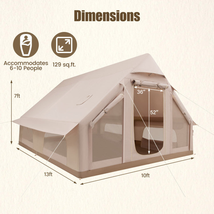 Inflatable Easy Setup 4 Season Waterproof Oxford Camping Tent for Camping with Stove Jack for 6-10 Person