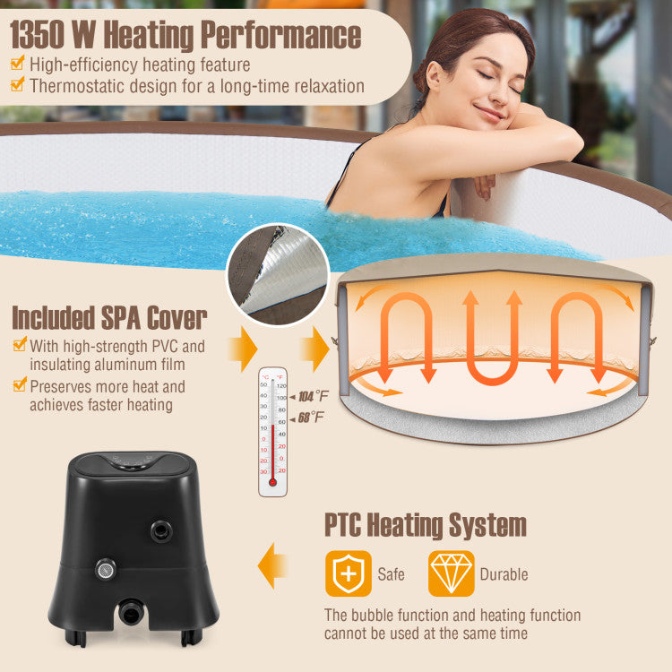 72 Inches Inflatable Hot Tub SPA with 120 Air Jets Electric Heater Pump for 4-6 Person