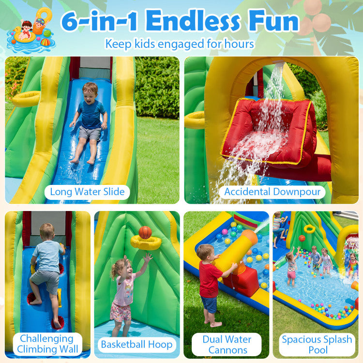 6-in-1 Outdoor Water Park with Downpour Splash Pool and Dual Water Cannons without Blower