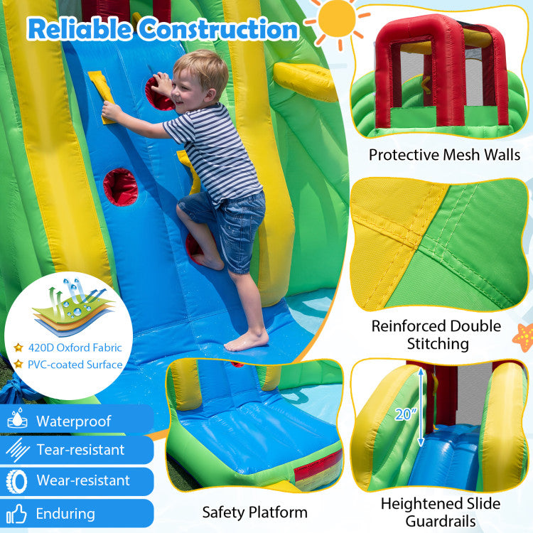 6-in-1 Outdoor Water Park with Downpour Splash Pool and Dual Water Cannons without Blower