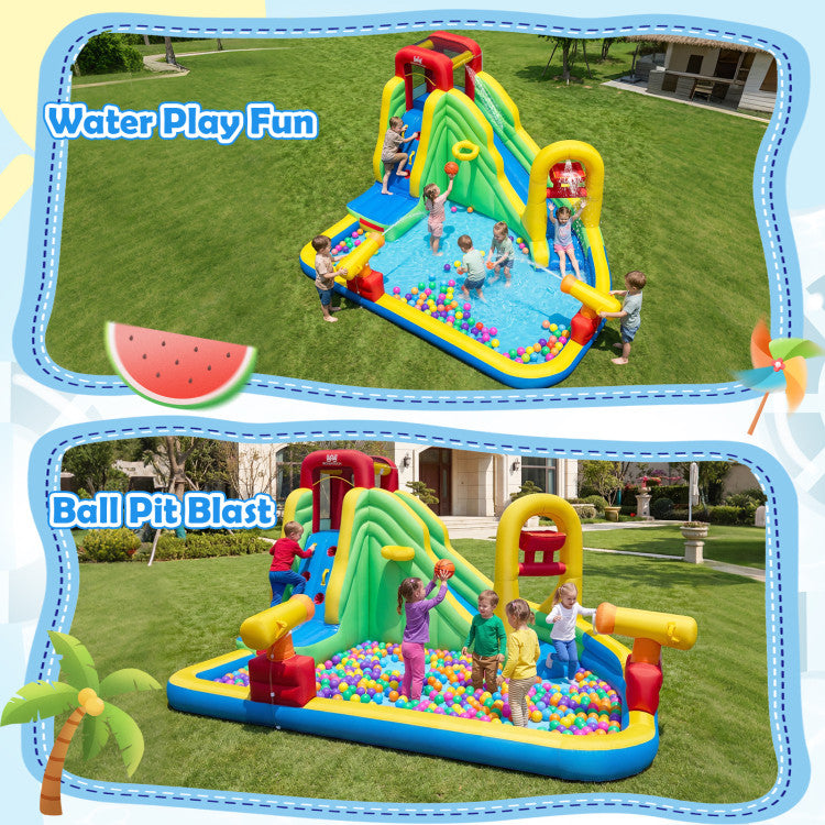 6-in-1 Outdoor Water Park with Downpour Splash Pool and Dual Water Cannons without Blower