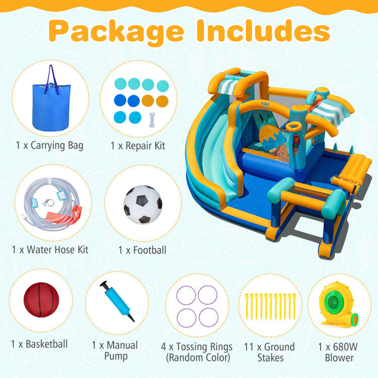 Inflatable Water Slide Bounce House Kids Jump Castle with 680W Blower