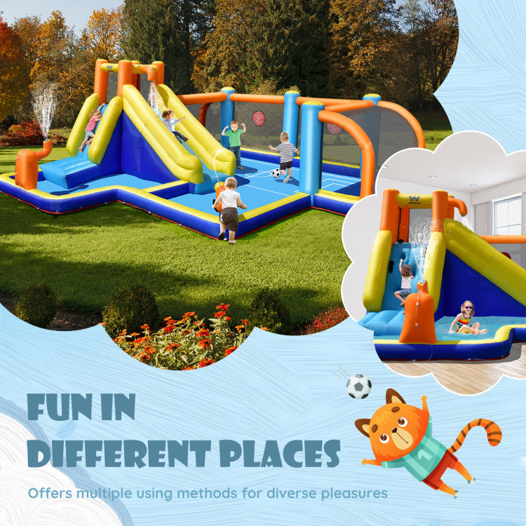 Giant Soccer-Themed Inflatable Water Slide with 735W Blower