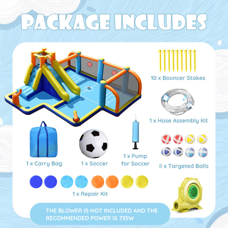 Giant Soccer-Themed Inflatable Water Slide with 735W Blower