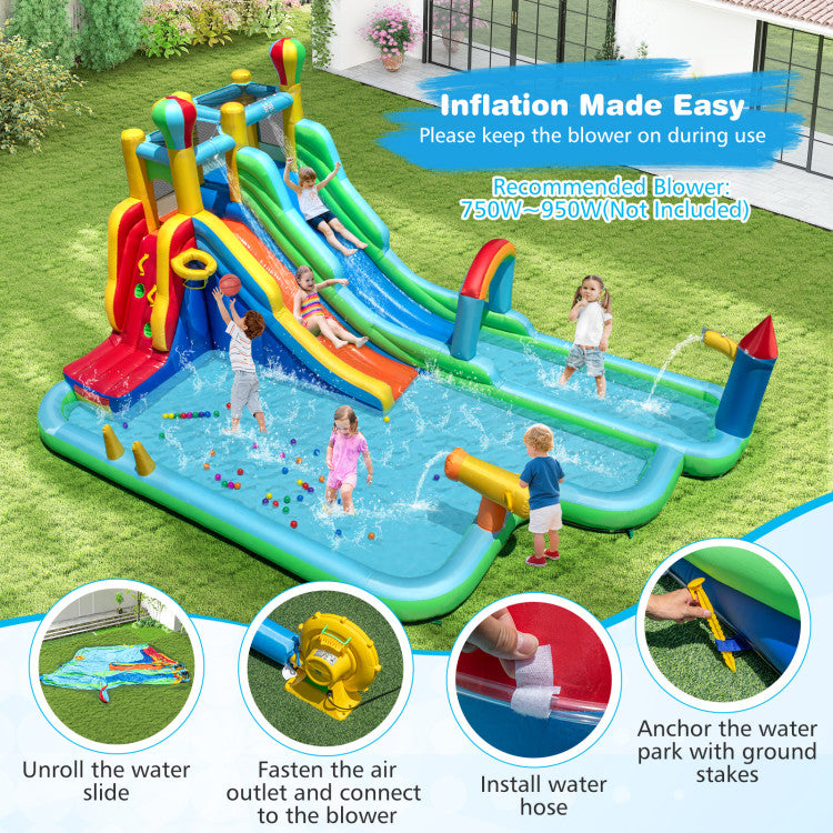 Inflatable Water Slide Park Giant Bounce House with Double Long Slides