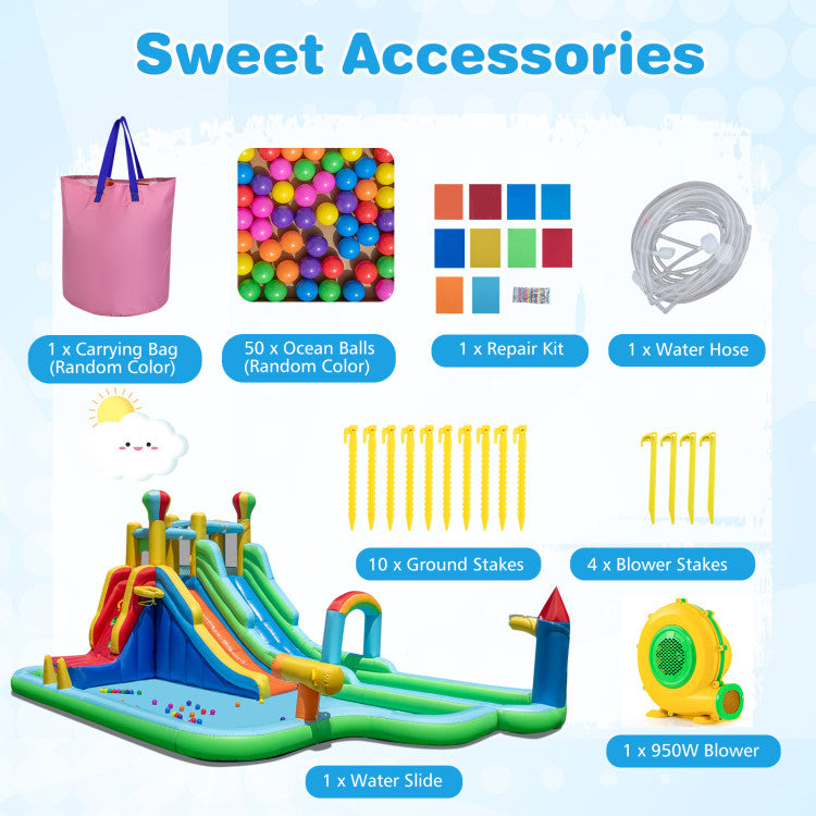 Inflatable Water Slide Park Giant Bounce House with 950W Blower