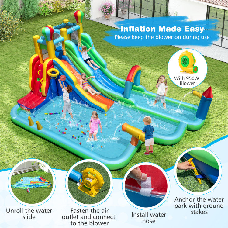 Inflatable Water Slide Park Giant Bounce House with 950W Blower