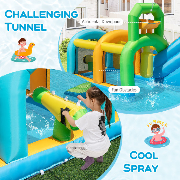 Inflatable Water Slide Tropical Theme Dual Slide Aqua Park with 680W Blower