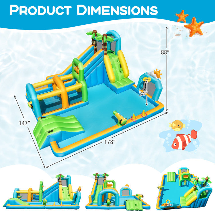 Inflatable Water Slide Tropical Theme Dual Slide Aqua Park with 750W Blower