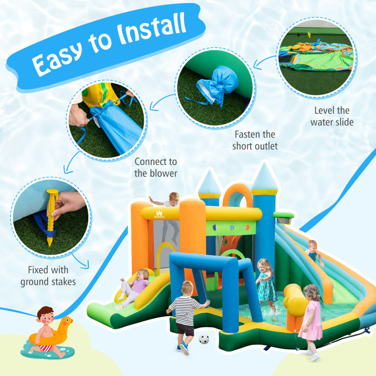 Inflatable Water Slide with Dual Slides and Splash Pool Bounce House with 680W Blower