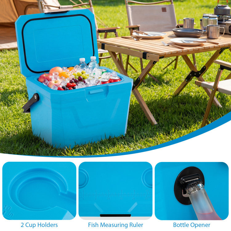 Insulated Portable Cooler Hard Shell Ice Chest with 2 Cup Holders