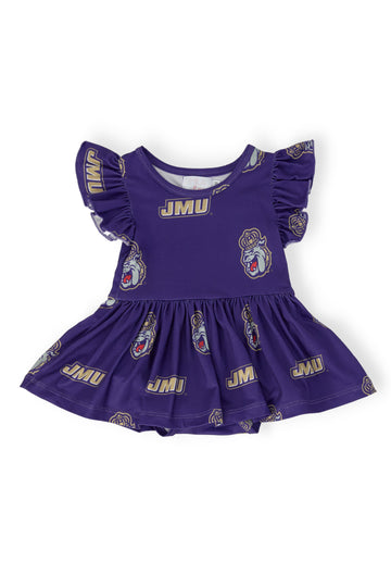 JMU Purple Duke Dog S/S Flutter Twirl Bodysuit