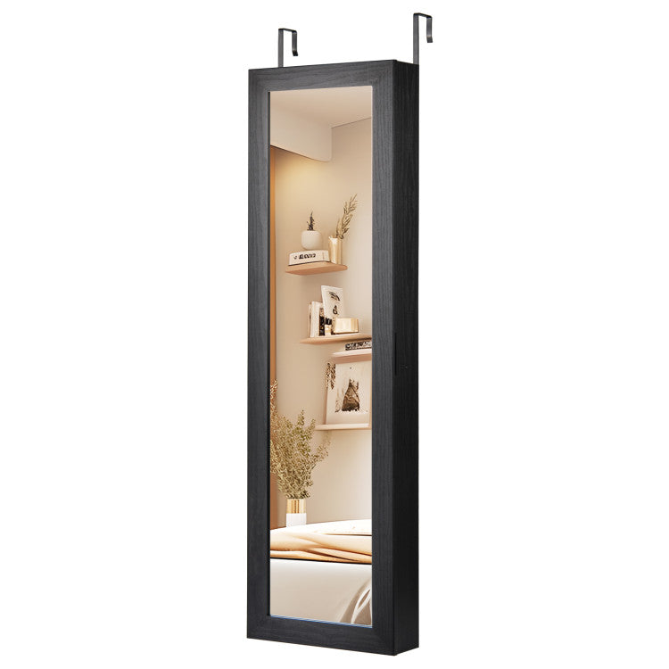 Jewelry Cabinet Wall or Door Mounted Jewelry Armoire with Full-Length Mirror