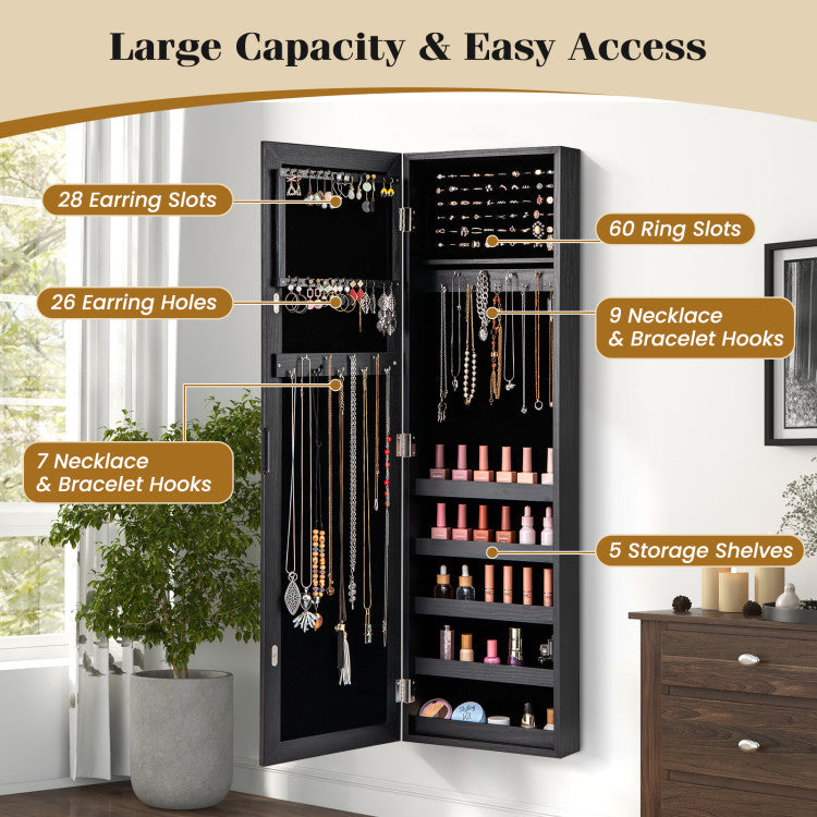 Jewelry Cabinet Wall or Door Mounted Jewelry Armoire with Full-Length Mirror