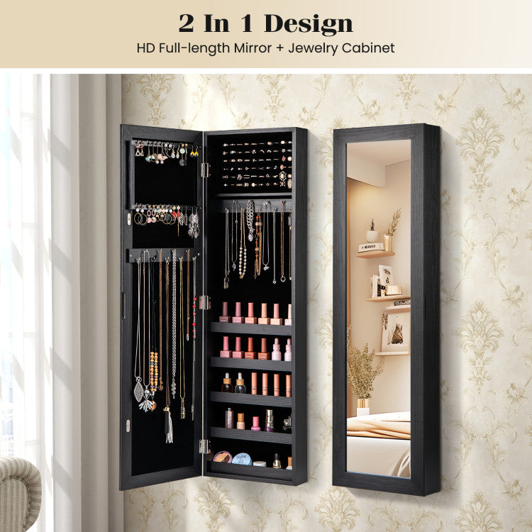 Jewelry Cabinet Wall or Door Mounted Jewelry Armoire with Full-Length Mirror