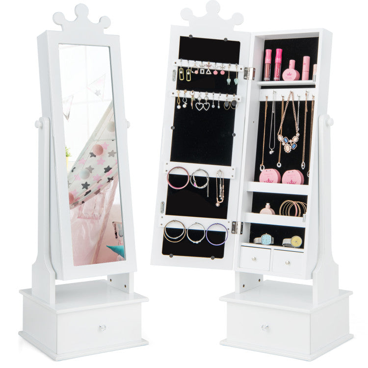 Patented 2-in-1 Kids Play Jewelry Armoire with Full Length Mirror and Drawers