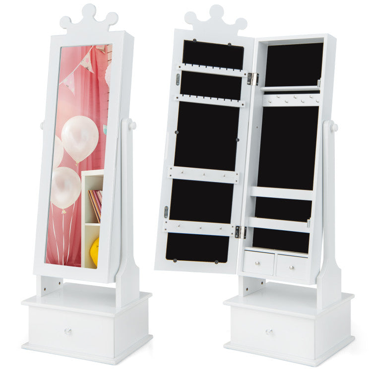 Patented 2-in-1 Kids Play Jewelry Armoire with Full Length Mirror and Drawers