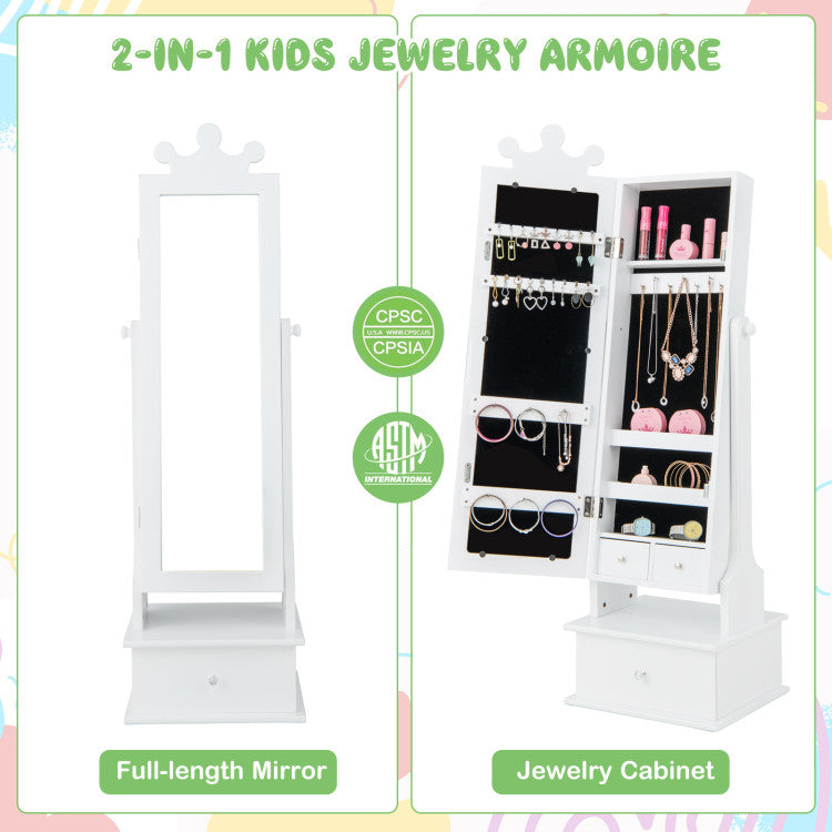 Patented 2-in-1 Kids Play Jewelry Armoire with Full Length Mirror and Drawers