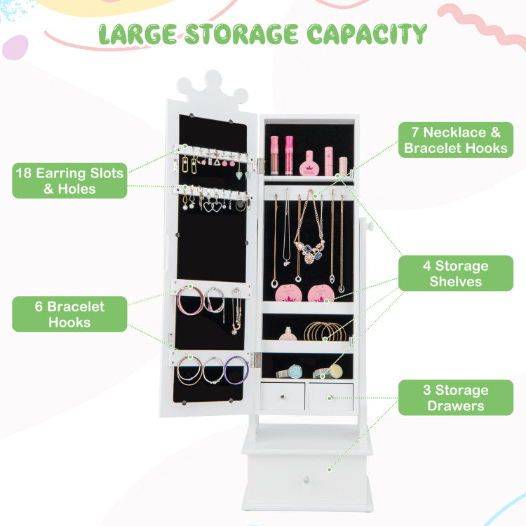 Patented 2-in-1 Kids Play Jewelry Armoire with Full Length Mirror and Drawers