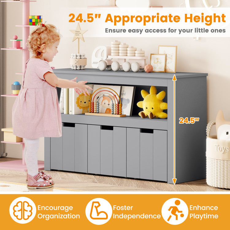 Kid Toy Storage Cabinet Drawer Chest with Wheels and Large Storage Cube Shelf