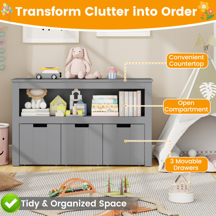 Kid Toy Storage Cabinet Drawer Chest with Wheels and Large Storage Cube Shelf