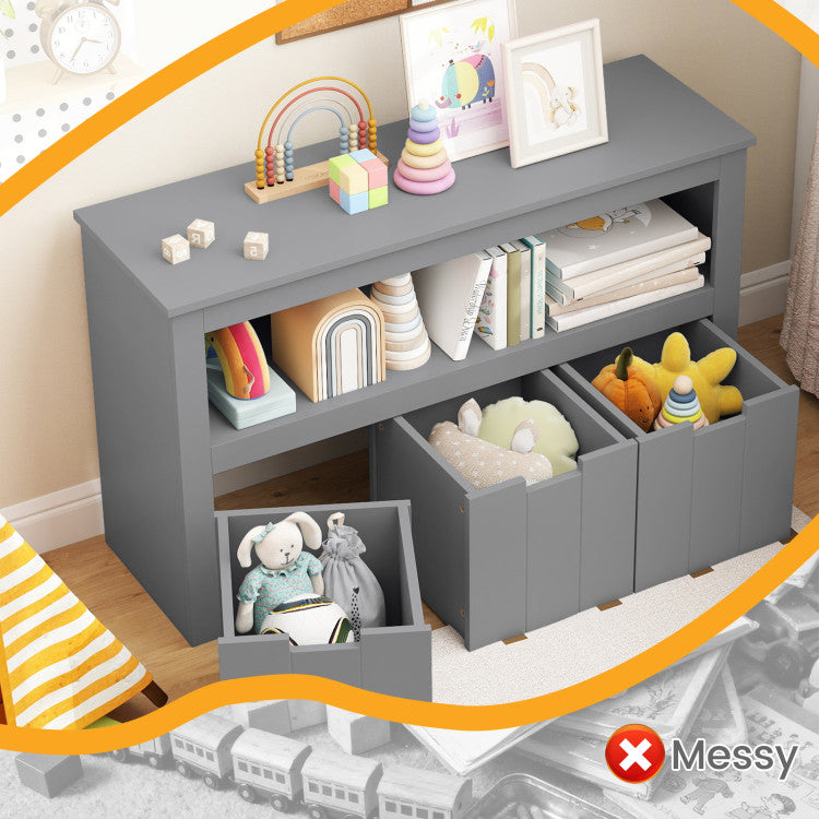 Kid Toy Storage Cabinet Drawer Chest with Wheels and Large Storage Cube Shelf