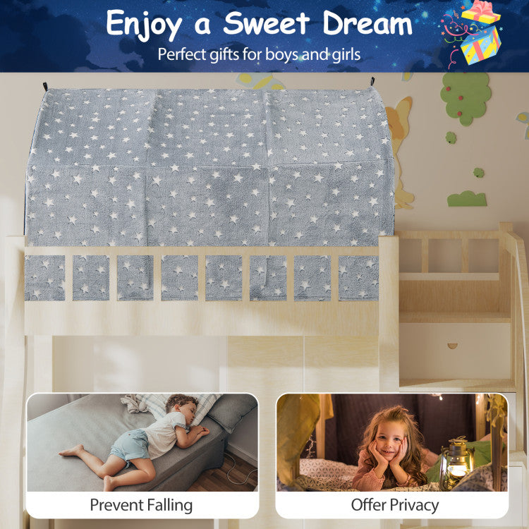 Kids Dream Bed Tent Twin Bunk Bed with Glow in the Dark Stars and Lights