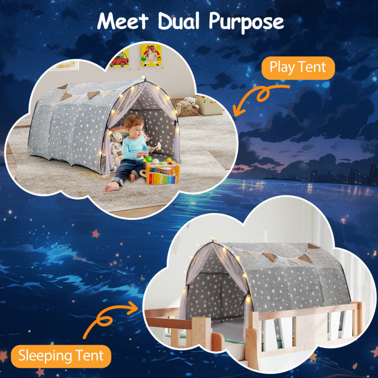 Kids Dream Bed Tent Twin Bunk Bed with Glow in the Dark Stars and Lights