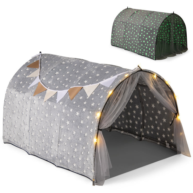 Kids Dream Bed Tent Twin Bunk Bed with Glow in the Dark Stars and Lights