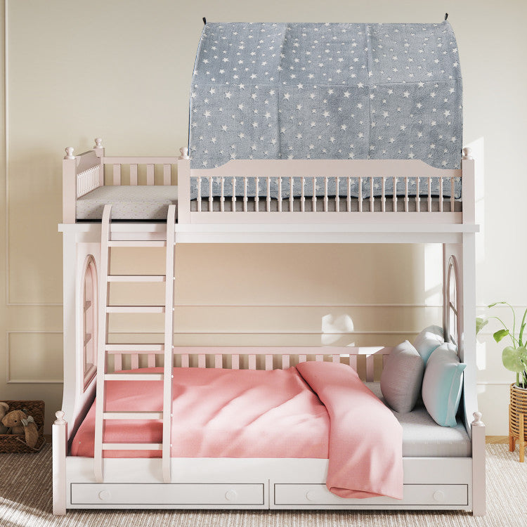 Kids Dream Bed Tent Twin Bunk Bed with Glow in the Dark Stars and Lights